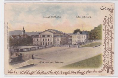 82229 Ak Coburg Hoftheater, Palais Edinburg, Blick von den Arkaden 1906