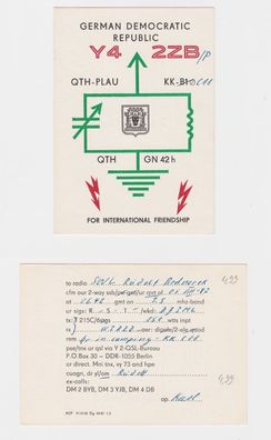 74255 QSl Funker Karte empfangen in Plau 1982