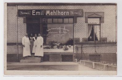 94498 Foto Ak Nossen Fleischerei Emil Mehlhorn um 1920