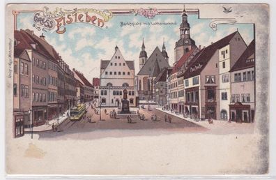 35268 Ak Gruss aus Lutherstadt Eisleben - Marktplatz mit Lutherdenkmal um 1900