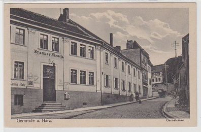 68847 Ak Gernrode am Harz Gerostraße mit Gasthof 'BraunerHirsch' um 1920