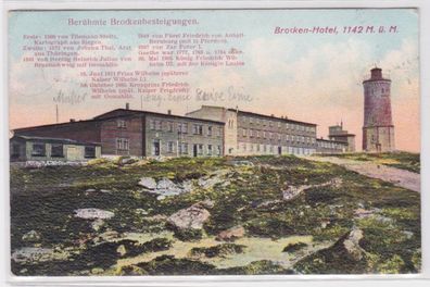 93808 Präge Ak Brocken-Hotel - Aufzählung berühmter Brockenbesteigungen 1906