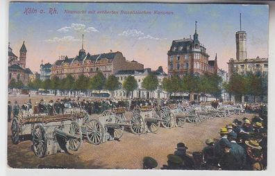 44196 Feldpost Ak Köln Neumarkt mit eroberten französischen Kanonen 1915