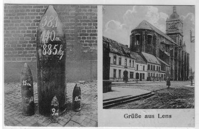 69671 Feldpost Ak Grüße aus Lens mit Granattypen 1917