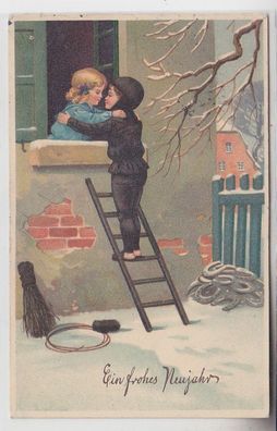 69362 Feldpost Neujahrs Ak Kind und Schornsteinfeger auf Leiter 1914