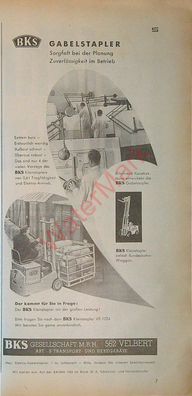 Originale alte Reklame Werbung Gabelstapler BKS v. 1963 Größe 29 x 14 cm