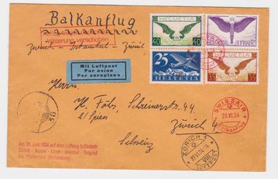 47303 Flugpost Balkanflug Zürich-Neapel-Athen-Istanbul-Belgrad-Pfullendorf 1934