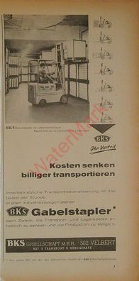 Originale alte Reklame Werbung Gabelstapler BKS v. 1963