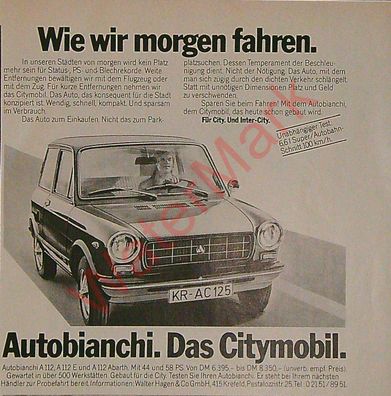 Originale alte Reklame Werbung Autobianchi A 112 v. 1974