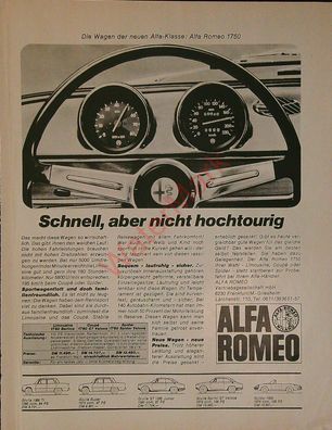 Originale alte Reklame Werbung Alfa Romeo 1750 v. 1968
