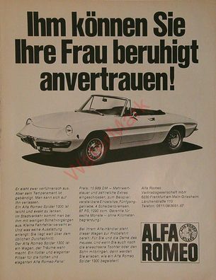 Originale alte Reklame Werbung Alfa Romeo Spider v. 1968