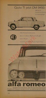 Originale alte Reklame Werbung Alfa Romeo Giulia v. 1964