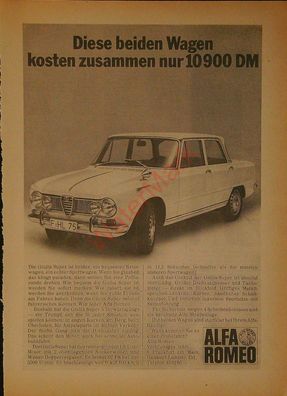 Originale alte Reklame Werbung Alfa Romeo Giulia (2) v. 1967