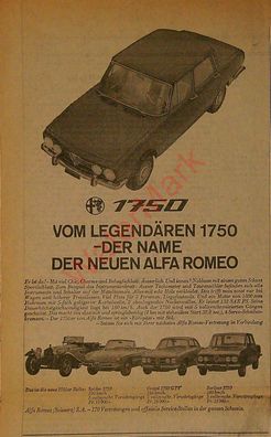 Originale alte Reklame Werbung Alfa Romeo 1750 v. 60er Jahre