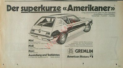 Originale alte Reklame Werbung American Motors Gremlin v. 1971