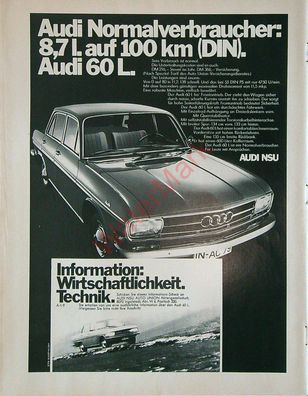 Originale alte Reklame Werbung Audi 60 L v. 1970