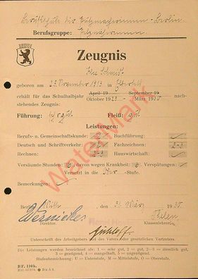 Dokument Urkunde Schulzeugnis Berlin v. 31.3.1930