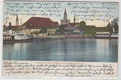 64692 Präge Ak Konstanz neuer Hafen und Concilgebäude 1906