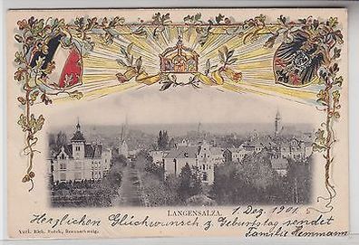 65422 geprägte Wappen Ak Langensalza 1901