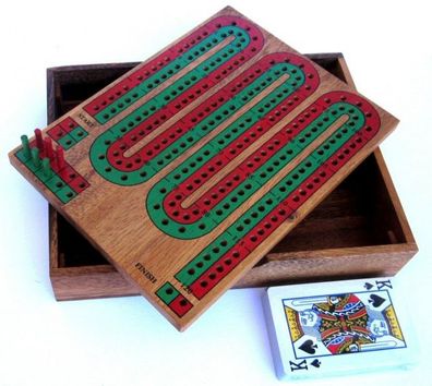Cribbage für 2 Spieler - Spielfeld 22 x 17 cm - Kartenspiel mit Zählbrett