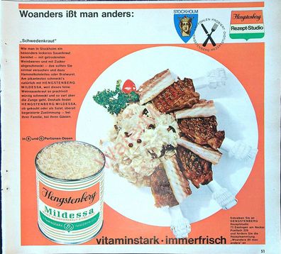 Originale alte Reklame Werbung Hengstenberg Mildessa Sauerkraut v. 1963