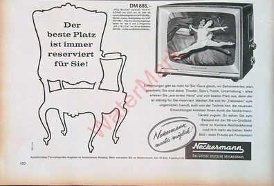 Originale alte Reklame Werbung Fernseher Neckermann Weltblick Luxus v. 1961