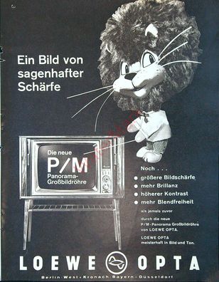 Originale alte Reklame Werbung Fernseher Löwe Opta v. 1963