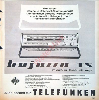Originale alte Reklame Werbung Kofferradio Bajazzo TS Telefunken v. 1963