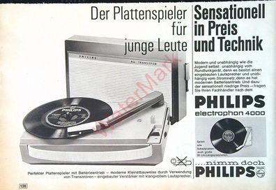 Originale alte Reklame Werbung Plattenspieler Philips Electrophon 4000 v. 1963