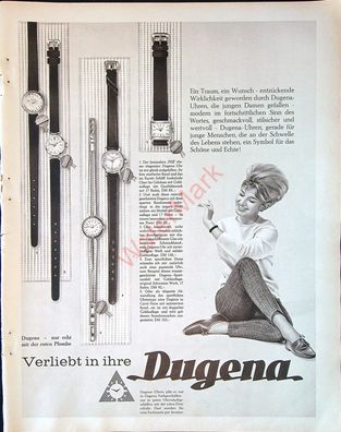 Originale alte Reklame Werbung Uhr Armbanduhr Dugena v. 1963