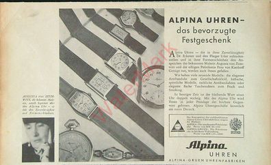 Originale alte Reklame Werbung Uhr Armbanduhr Alpina v. 1930