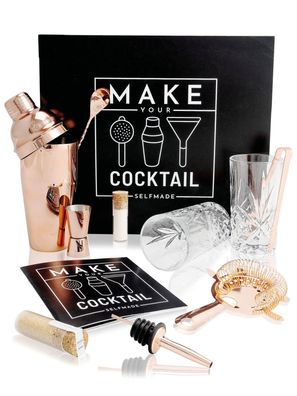 MAKE YOUR Cocktail 12 Teiliges Barset mit 6 Bartools + 2 Kristall Longdrink Gläsern