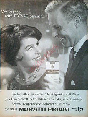 Originale alte Reklame Werbung Zigaretten Muratti Privat v. 1961