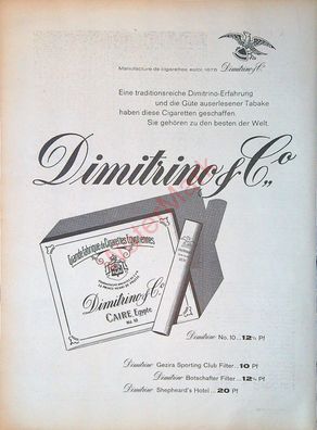 Originale alte Reklame Werbung Zigaretten Dimitrinof No. 10 v. 1962