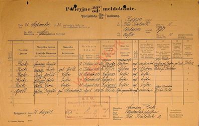 Dokument Urkunde Meldebescheinigung Bydgoszcz ehemals Bromberg v. 30.8.1921