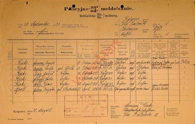Dokument Urkunde Meldebescheinigung Bydgoszcz ehemals Bromberg v. 30.8.1921