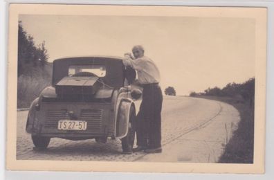 88601 Foto Ausflug mit Goliath Pionier, dreirädrigen Fahrzeuge um 1955