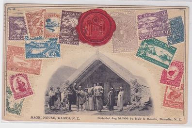 87337 Briefmarken Präge Ak Maori House Wairoa Neuseeland 1913