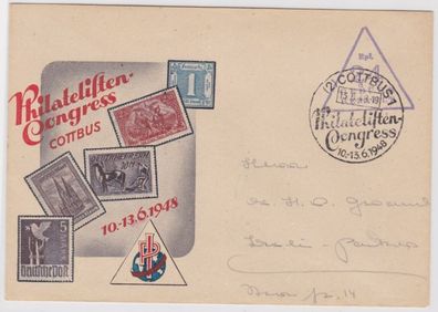 64301 seltener Brief Philatelisten Congress Cottbus 13.6.1948