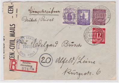 66455 seltener SBZ Zensur R-Brief von Böhlitz Ehrenberg nach Alfeld 5.3.1946