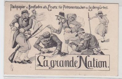 71007 Propaganda Ak 'La grande Nation' Satire Frankreich Soldaten Militär 1914