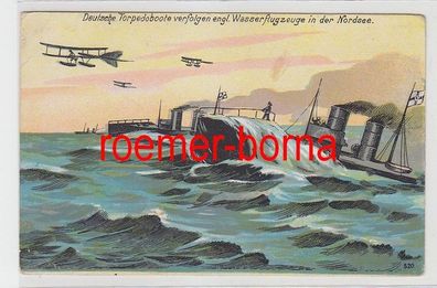 72654 Feldpost Ak Deutsche Torpedpboote verfolgen engl. Wasserflugzeuge 1917