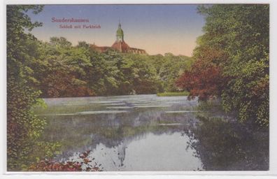 33696 Ak Sondershausen - Partie am Parkteich mit Schloss um 1920