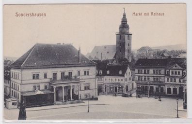 95060 Ak Sondershausen - Partie am Markt mit Rathaus und Kirche um 1920
