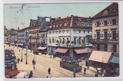 65470 AK Karlsruhe in Baden - Kaiserstrasse mit Straßenbahn und Geschäften 1907