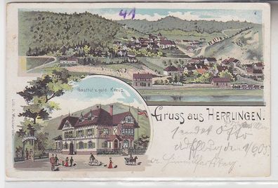 68867 Ak Lithographie Gruss aus Herrlingen Gasthof zum goldenen Kreuz um 1900
