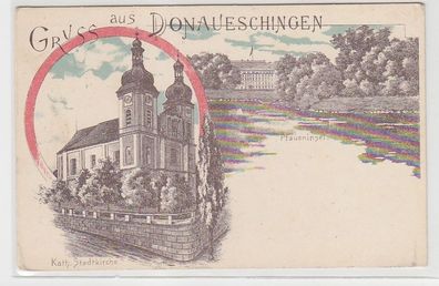 70553 Ak Gruß aus Donaueschingen Stadtkirche, Pfaueninsel um 1900