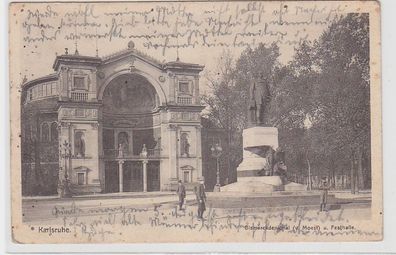 71075 Ak Karlsruhe, Bismarckdenkmal (v. Moest) u. Festhalle, 1913