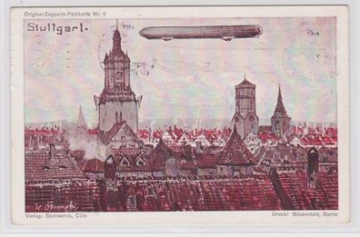 72581 Ak Original Zeppelin Postkarte 6 Zeppelin über Stuttgart 1909