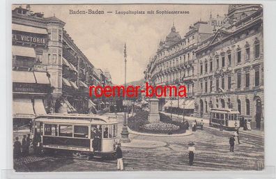72815 Ak Baden-Baden Leopoltsplatz mit Sophienstrasse mit Straßeabahn um 1910